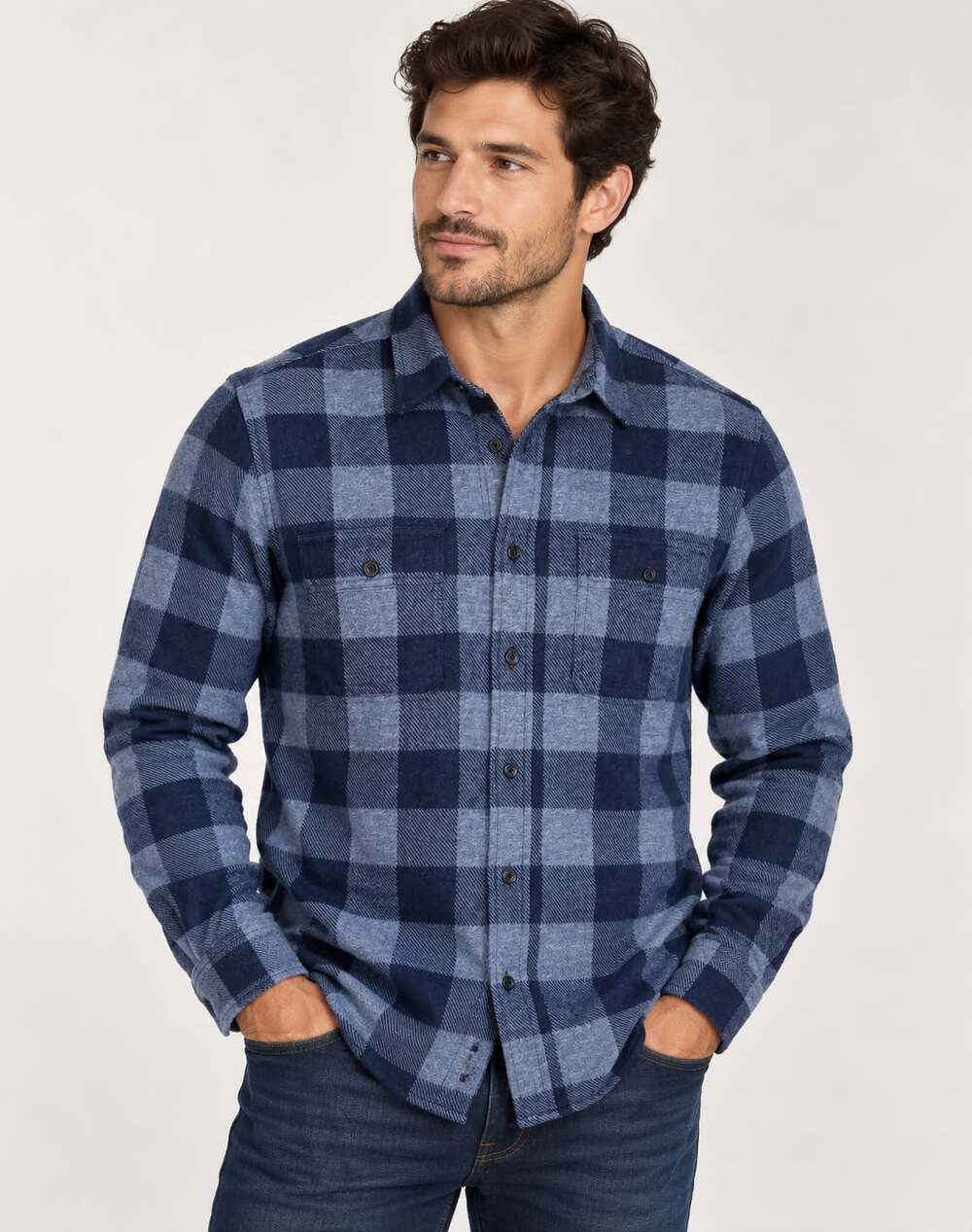 7 Diamonds Blue Gray Buffalo Plaid Generation Flannel Shirt XL Workwear